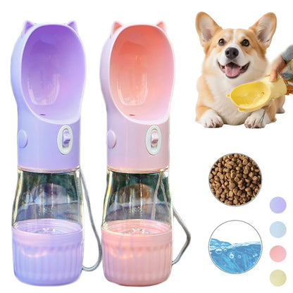 2 in 1 Portable Dog Water Bottle for Small Big Dogs Cat Outdoor Leak-Proof Puppy Drinking Bowl with Food Container Pet Feeder
