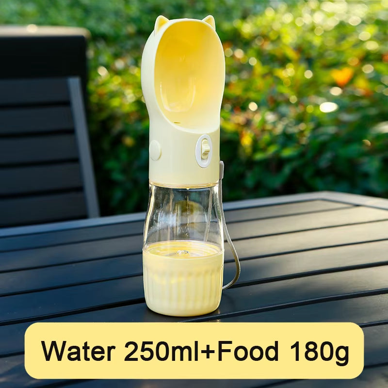 2 in 1 Portable Dog Water Bottle for Small Big Dogs Cat Outdoor Leak-Proof Puppy Drinking Bowl with Food Container Pet Feeder