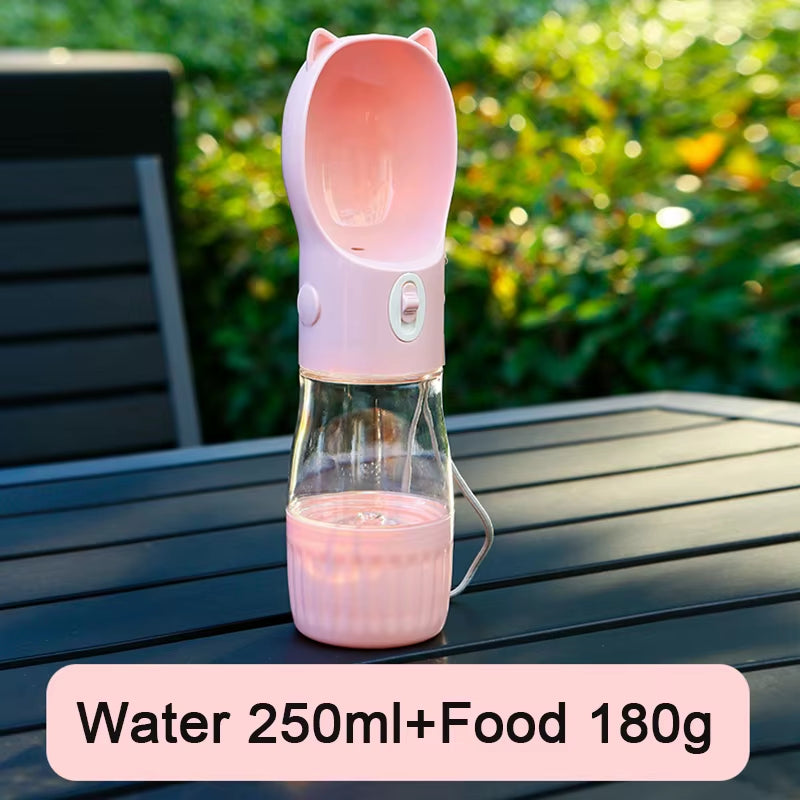 2 in 1 Portable Dog Water Bottle for Small Big Dogs Cat Outdoor Leak-Proof Puppy Drinking Bowl with Food Container Pet Feeder