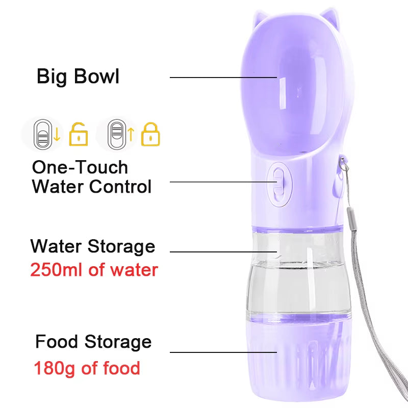 2 in 1 Portable Dog Water Bottle for Small Big Dogs Cat Outdoor Leak-Proof Puppy Drinking Bowl with Food Container Pet Feeder