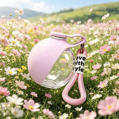 2-In-1 Portable Dog Water Bottle with Lanyard Hook Foldable Silicone Dog Bowl Leak-Proof Compact Travel Pet Feeding Bottle