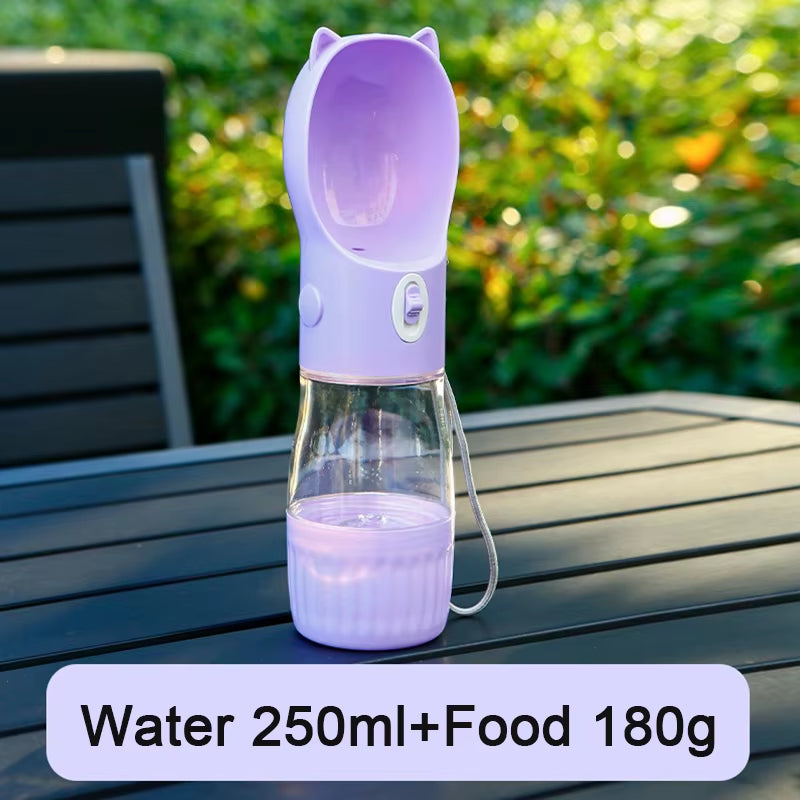 2 in 1 Portable Dog Water Bottle for Small Big Dogs Cat Outdoor Leak-Proof Puppy Drinking Bowl with Food Container Pet Feeder
