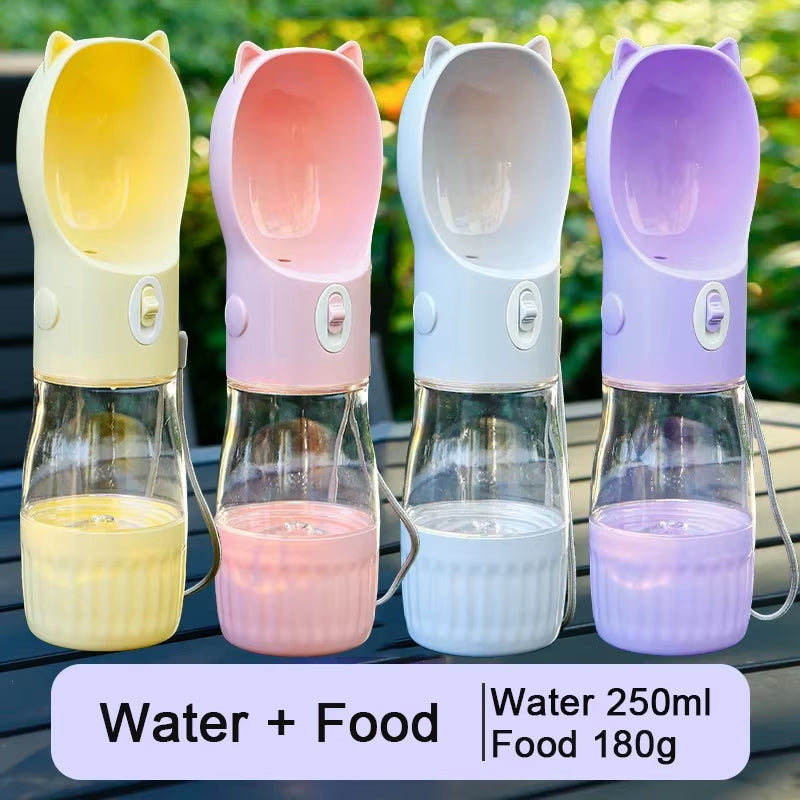2 in 1 Portable Dog Water Bottle for Small Big Dogs Cat Outdoor Leak-Proof Puppy Drinking Bowl with Food Container Pet Feeder
