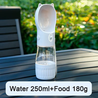 2 in 1 Portable Dog Water Bottle for Small Big Dogs Cat Outdoor Leak-Proof Puppy Drinking Bowl with Food Container Pet Feeder